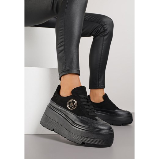 Czarne Chunky Sneakersy Vices na Platformie z Okrągłym Detalem Sedvira ze sklepu renee.pl w kategorii Buty sportowe damskie - zdjęcie 185955486