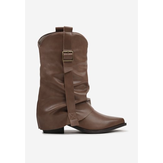 Brązowe Botki Kowbojki z Wywiniętą Cholewką z Marszczeniem Ilova Renee 39 renee.pl