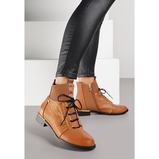 Jasnobrązowe Botki Vices w Stylu Trzewików z Motywem Skóry Krokodyla Alirriva Renee 41 renee.pl