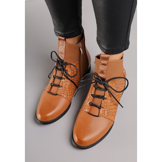 Jasnobrązowe Botki Vices w Stylu Trzewików z Motywem Skóry Krokodyla Alirriva Renee 36 renee.pl