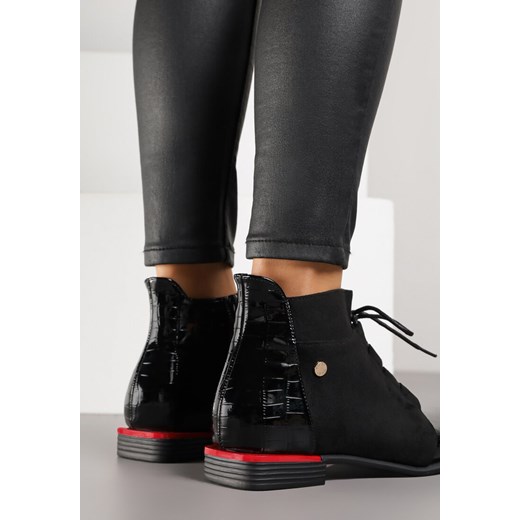 Czarne Botki Lakierowane Vices Ozdobione Tłoczeniem Uzvila Renee 39 renee.pl