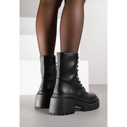 Czarne Botki Workery Vices na Platformie z Metaliczną Aplikacją Violosa Renee 36 renee.pl