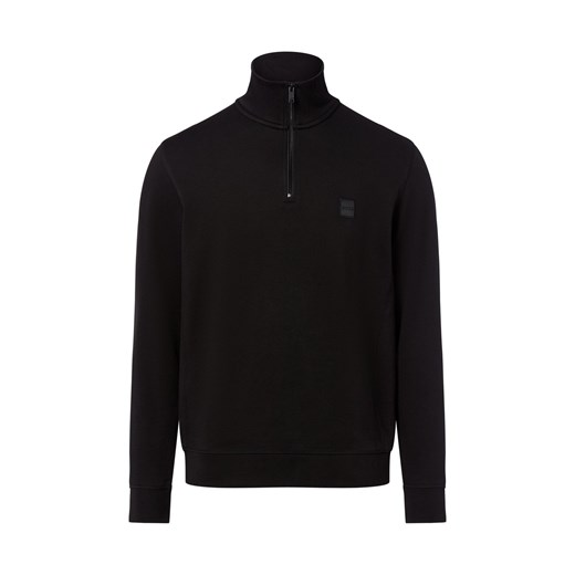 BOSS Orange Męska bluza nierozpinana Mężczyźni Materiał dresowy czarny jednolity ze sklepu vangraaf w kategorii Bluzy męskie - zdjęcie 185956626