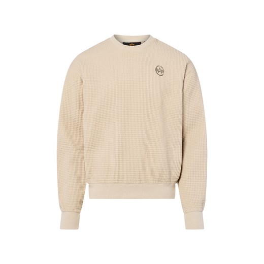 Alpha Industries Bluza męska - Studio Waffle Mężczyźni Bawełna beżowy wypukły wzór tkaniny ze sklepu vangraaf w kategorii Bluzy męskie - zdjęcie 185956775