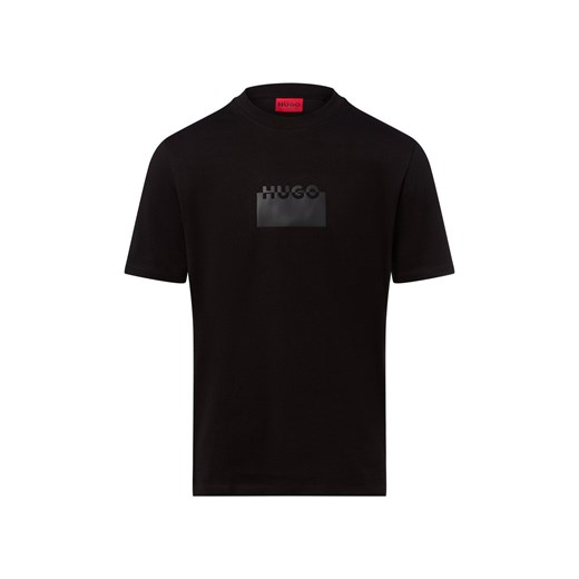 HUGO Koszulka męska - Delastio Mężczyźni Dżersej czarny jednolity ze sklepu vangraaf w kategorii T-shirty męskie - zdjęcie 185956797