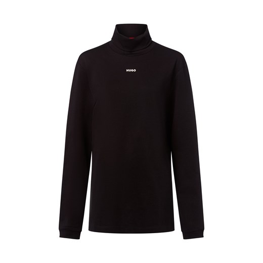 HUGO Męska koszula z golfem - Daporollo Mężczyźni Bawełna czarny jednolity ze sklepu vangraaf w kategorii T-shirty męskie - zdjęcie 185956798