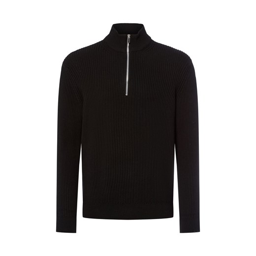 Nils Sundström Męski sweter z dzianiny Mężczyźni Bawełna czarny jednolity ze sklepu vangraaf w kategorii Swetry męskie - zdjęcie 185956918