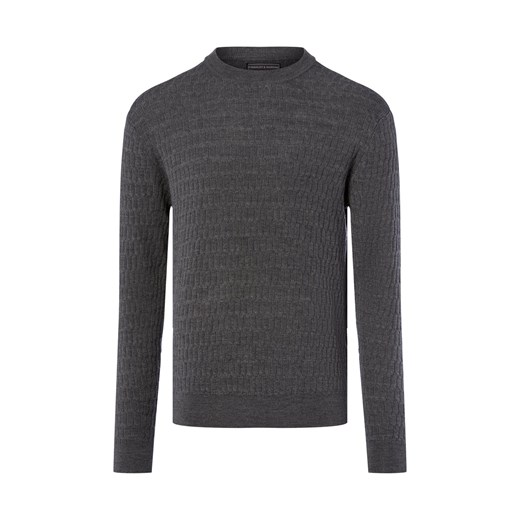 Finshley & Harding Męski sweter z dzianiny Mężczyźni Wełna merino szary wypukły wzór tkaniny ze sklepu vangraaf w kategorii Swetry męskie - zdjęcie 185956928