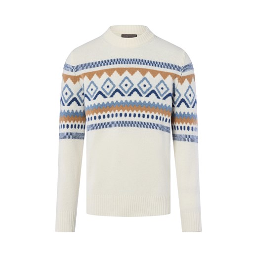 Finshley & Harding Męski sweter z dzianiny z zawartością wełny Mężczyźni écru wzorzysty ze sklepu vangraaf w kategorii Swetry męskie - zdjęcie 185956955