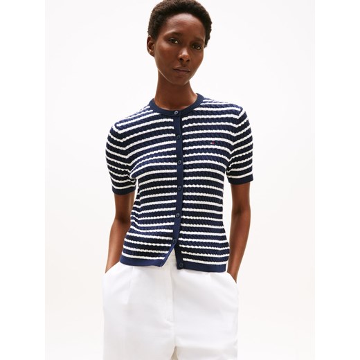 Tommy Hilfiger Damski kardigan z krótkim rękawem Kobiety Bawełna granatowy jednolity ze sklepu vangraaf w kategorii Swetry damskie - zdjęcie 185957068