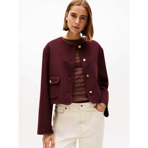 Tommy Hilfiger Damska kurtka pudełkowa z zawartością wełny Kobiety bordowy jednolity ze sklepu vangraaf w kategorii Marynarki damskie - zdjęcie 185957076