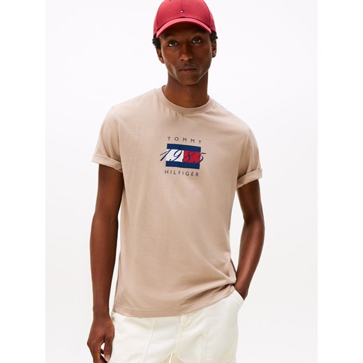 Tommy Hilfiger Koszulka męska Mężczyźni Bawełna taupe nadruk ze sklepu vangraaf w kategorii T-shirty męskie - zdjęcie 185957087