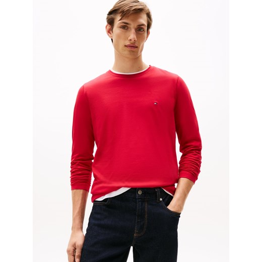 Tommy Hilfiger Męska koszulka z długim rękawem Mężczyźni Bawełna czerwony jednolity ze sklepu vangraaf w kategorii T-shirty męskie - zdjęcie 185957095