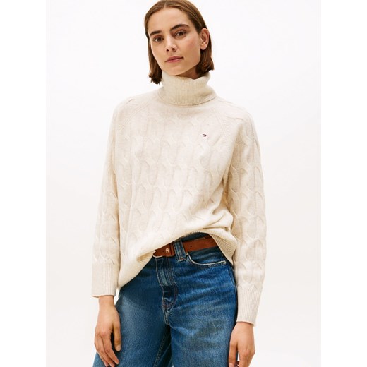 Tommy Hilfiger Wełniany sweter damski Kobiety Wełna piaskowy marmurkowy ze sklepu vangraaf w kategorii Swetry damskie - zdjęcie 185957097