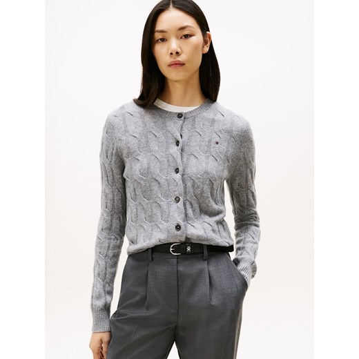 Tommy Hilfiger Kardigan damski Kobiety drobna dzianina jasny szary marmurkowy ze sklepu vangraaf w kategorii Swetry damskie - zdjęcie 185957119