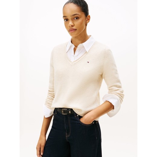 Tommy Hilfiger Sweter damski z dzianiny Kobiety Wełna écru marmurkowy ze sklepu vangraaf w kategorii Swetry damskie - zdjęcie 185957129