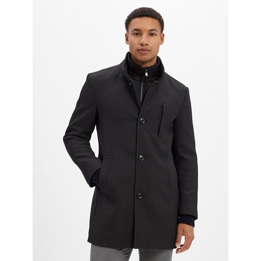 Finshley & Harding Krótki płaszcz - Denver Mężczyźni antracytowy wypukły wzór tkaniny ze sklepu vangraaf w kategorii Płaszcze męskie - zdjęcie 185957245