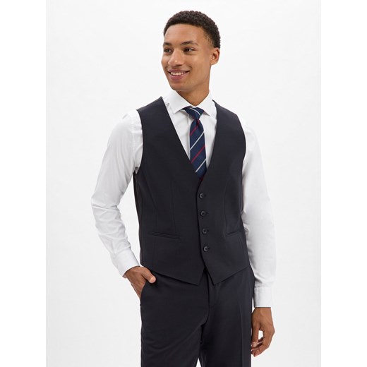 BOSS Męska kamizelka garniturowa z czystej nowej wełny - Jasper Mężczyźni Regular Fit wełna ze strzyży granatowy jednolity ze sklepu vangraaf w kategorii Kamizelki męskie - zdjęcie 185957337