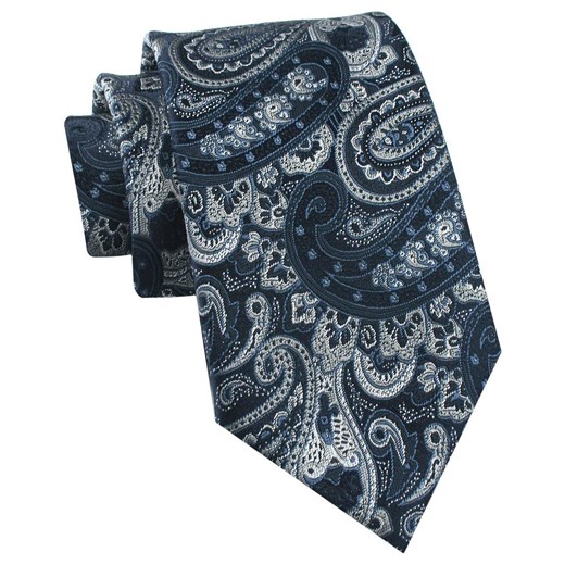 Krawat Męski - Chattier - Odcienie Granatu i Popielu, Wzór Orientalny KRCH1487 ze sklepu JegoSzafa.pl w kategorii Krawaty - zdjęcie 185959619