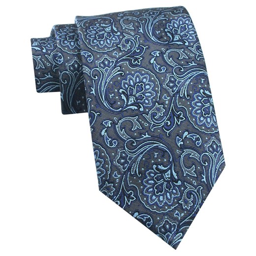 Krawat Męski - Chattier - Szary z Niebieskim, Duże Kwiaty KRCH1493 ze sklepu JegoSzafa.pl w kategorii Krawaty - zdjęcie 185959629
