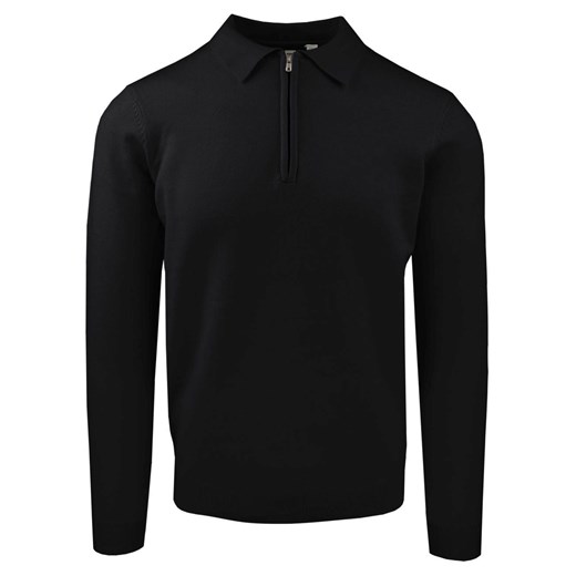 Męski, Lekki Sweter z Wiskozy z Kołnierzykiem Polo - Brave Soul - Czarny SWBRSAW25tippleBLACK ze sklepu JegoSzafa.pl w kategorii Swetry męskie - zdjęcie 185959675