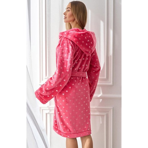 Krótki szlafrok damski z kapturem malinowy 2550 Amira, Kolor malinowy, Rozmiar S, L&amp;L ze sklepu Primodo w kategorii Szlafroki damskie - zdjęcie 185961158