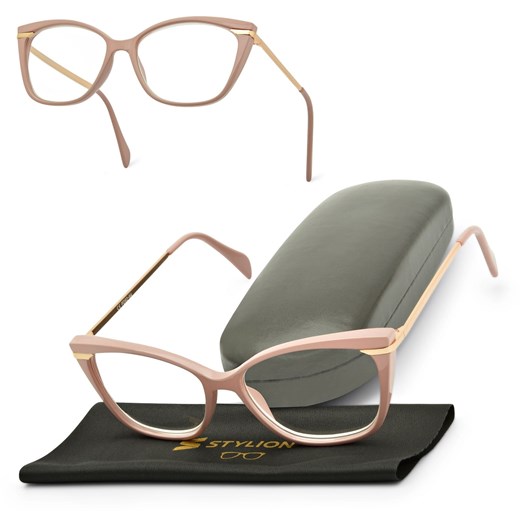 Plusy +2.50 damskie okulary do czytania korekcyjne Kocie Oczy ST327A pudrowy róż + złoto ze sklepu Stylion w kategorii Okulary korekcyjne damskie - zdjęcie 185962286