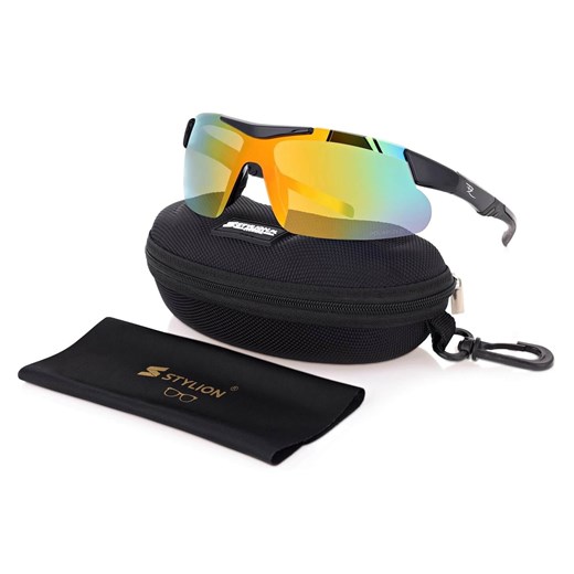 Sportowe okulary przeciwsłoneczne z polaryzacją i filtrem UV400 Black/Orange POL-447B ze sklepu Stylion w kategorii Okulary przeciwsłoneczne damskie - zdjęcie 185962859