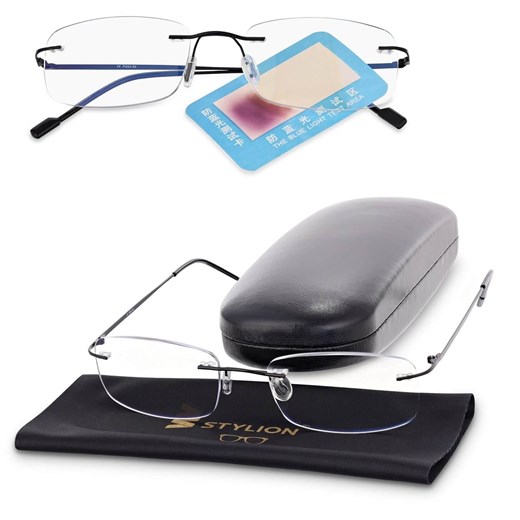 Plusy +1.50 bezramkowe okulary do czytania i komputera z filtrami Antyreflex + Blue Light STL275 czarne ze sklepu Stylion w kategorii Okulary korekcyjne damskie - zdjęcie 185962995