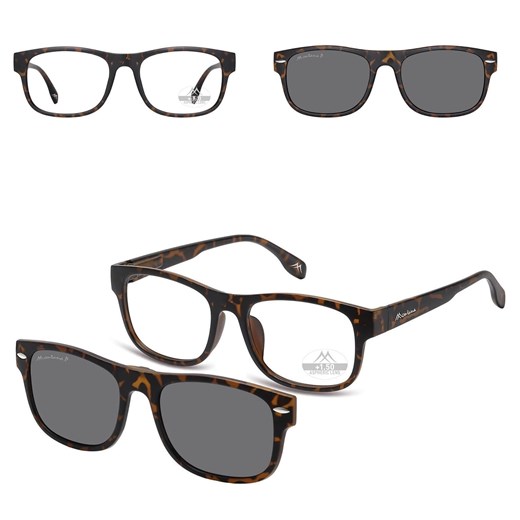 2w1 - Plusy +2.50 OKULARY DO CZYTANIA + NAKŁADKA PRZECIWSŁONECZNA z Polaryzacją CLIP-MRC-1A Panterkowe ze sklepu Stylion w kategorii Okulary korekcyjne damskie - zdjęcie 185963379