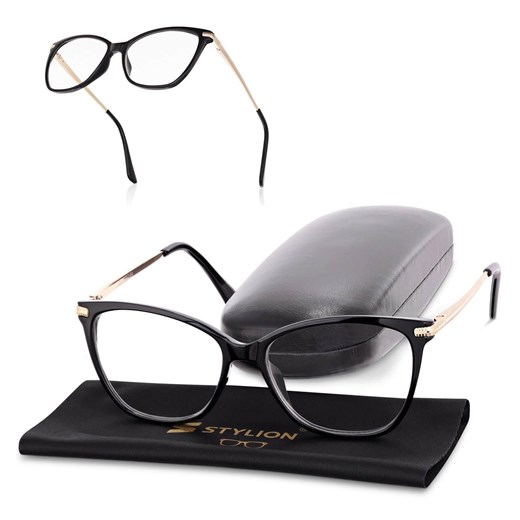 Plusy +3.50 damskie okulary do czytania korekcyjne Kocie Oczy z flexami ST320 czarno-złote ze sklepu Stylion w kategorii Okulary korekcyjne damskie - zdjęcie 185963695