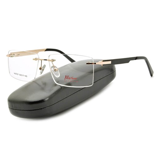 Bezramkowe prostokątne oprawki okularowe ALANIE na teleskopach STAL1 Złoty/Czarny ze sklepu Stylion w kategorii Oprawki do okularów damskie - zdjęcie 185964158