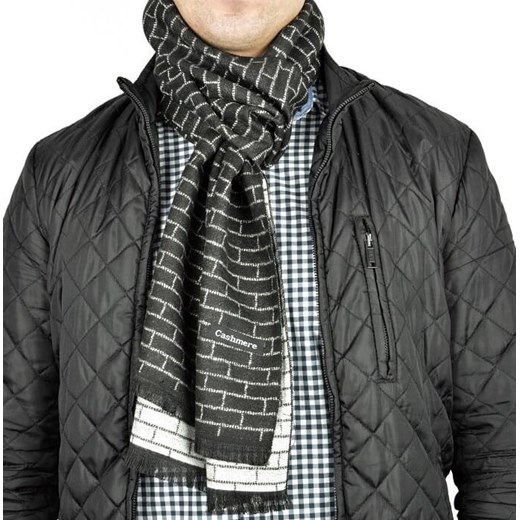 Ciepły Cashmere szalik męski geometryczny SZA-31 czarno-biały ze sklepu Stylion w kategorii Szaliki męskie - zdjęcie 185964189