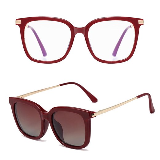 Bordowe Damskie okulary do komputera z nakładką przeciwsłoneczną Clip-on 25109D ze sklepu Stylion w kategorii Okulary przeciwsłoneczne damskie - zdjęcie 185964277