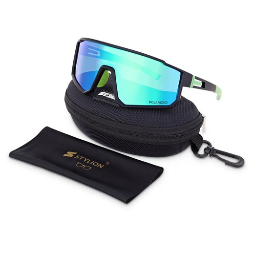 Sportowe okulary przeciwsłoneczne z polaryzacją i filtrem UV400 POL-465C Black/Green ze sklepu Stylion w kategorii Okulary przeciwsłoneczne damskie - zdjęcie 185964435