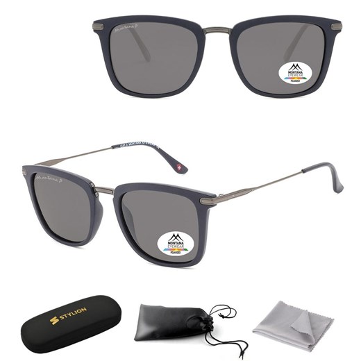 Granatowe prostokątne okulary przeciwsłoneczne z polaryzacją MP12B ze sklepu Stylion w kategorii Okulary przeciwsłoneczne męskie - zdjęcie 185964555