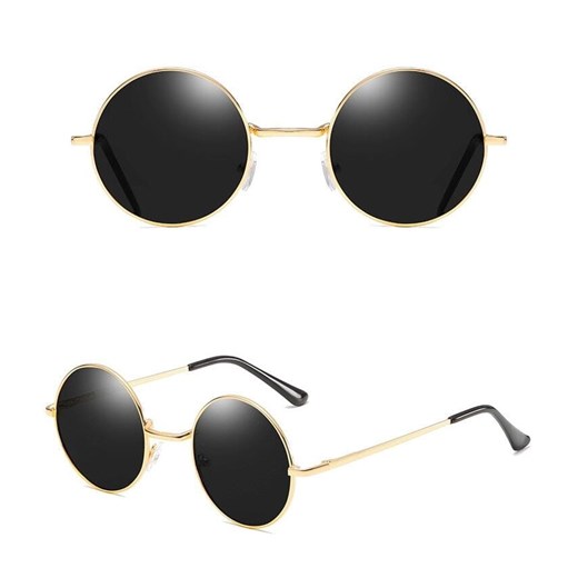 Złote okulary Lenonki przeciwsłoneczne polaryzacyjne okrągłe POL-3310A ze sklepu Stylion w kategorii Okulary przeciwsłoneczne męskie - zdjęcie 185964577