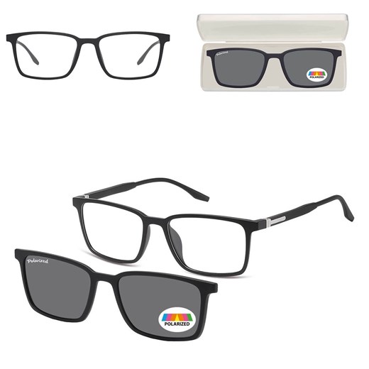 Prostokątne okulary pod korekcję z polaryzacyjną Nakładką przeciwsłoneczną na magnes CLIP-TRC-185-1 ze sklepu Stylion w kategorii Okulary korekcyjne damskie - zdjęcie 185964598