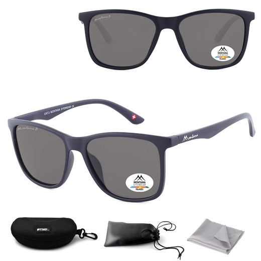 Granatowe prostokątne okulary przeciwsłoneczne z polaryzacją flex MP6B ze sklepu Stylion w kategorii Okulary przeciwsłoneczne męskie - zdjęcie 185964606