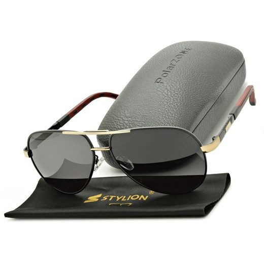 Duże męskie okulary przeciwsłoneczne pilotki z polaryzacją i filtrem UV400 POL-117AV PolarZone ze sklepu Stylion w kategorii Okulary przeciwsłoneczne męskie - zdjęcie 185964686
