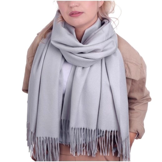 Szary szalik damski duży cashmere frędzle SZA-70 ze sklepu Stylion w kategorii Szaliki i chusty damskie - zdjęcie 185964788