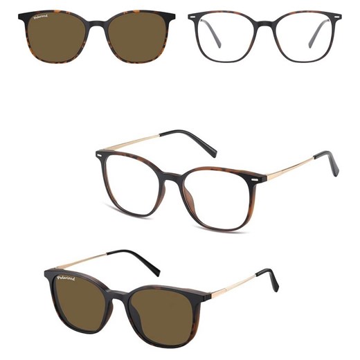 Owalne okulary panterkowe pod korekcję z polaryzacyjną nakładką przeciwsłoneczną CLIP-TRC-194A-2 ze sklepu Stylion w kategorii Okulary korekcyjne damskie - zdjęcie 185964796