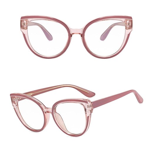 Damskie kocie okulary zerówki do komputera BLUE LIGHT na teleskopach 25128C Brudny Róż/Transparentny ze sklepu Stylion w kategorii Okulary zerówki damskie - zdjęcie 185964848