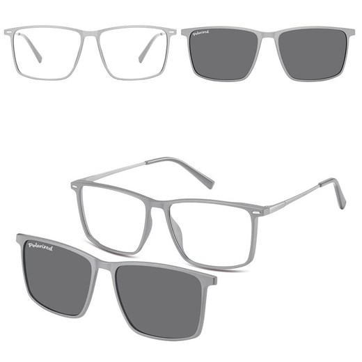Prostokątne okulary pod korekcję z polaryzacyjną Nakładką przeciwsłoneczną na magnes CLIP-TRC-196C-1 ze sklepu Stylion w kategorii Okulary korekcyjne damskie - zdjęcie 185964978