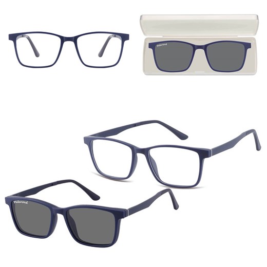 Prostokątne okulary pod korekcję z polaryzacyjną Nakładką przeciwsłoneczną na magnes CLIP-TRC-188B-1 ze sklepu Stylion w kategorii Okulary korekcyjne damskie - zdjęcie 185965148