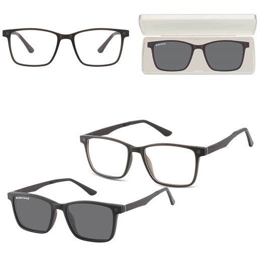 Prostokątne okulary pod korekcję z polaryzacyjną Nakładką przeciwsłoneczną na magnes CLIP-TRC-188C-1 ze sklepu Stylion w kategorii Okulary korekcyjne damskie - zdjęcie 185965149