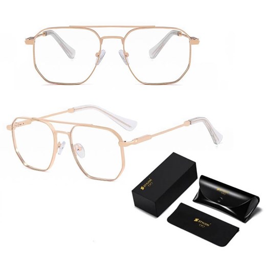 Okulary pilotki zerówki do komputera BLUE LIGHT z flexami 25140A złote ze sklepu Stylion w kategorii Okulary zerówki damskie - zdjęcie 185965155