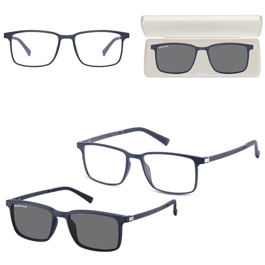 Prostokątne okulary pod korekcję z polaryzacyjną Nakładką przeciwsłoneczną na magnes CLIP-TRC-191B-1 ze sklepu Stylion w kategorii Okulary korekcyjne damskie - zdjęcie 185965178
