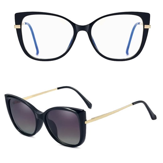 2w1 Okulary damskie do komputera z nakładką przeciwsłoneczną na magnes Clip-On 25138 czarne ze sklepu Stylion w kategorii Okulary przeciwsłoneczne damskie - zdjęcie 185965189