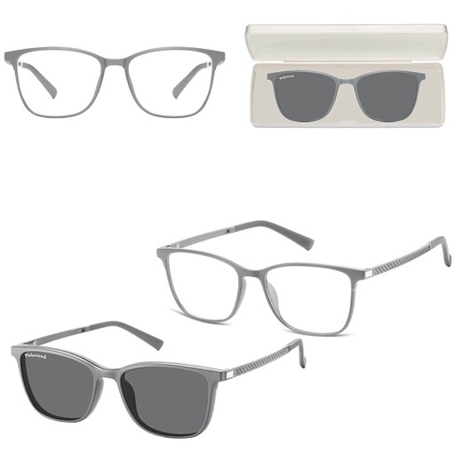 Prostokątne okulary pod korekcję z polaryzacyjną Nakładką przeciwsłoneczną na magnes CLIP-TRC-193C-1 ze sklepu Stylion w kategorii Okulary korekcyjne damskie - zdjęcie 185965195